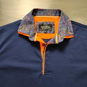 Maceoo Polo Shirt Men's 2/ Small Blue Orange Multi Accent Short Sleeve Logo